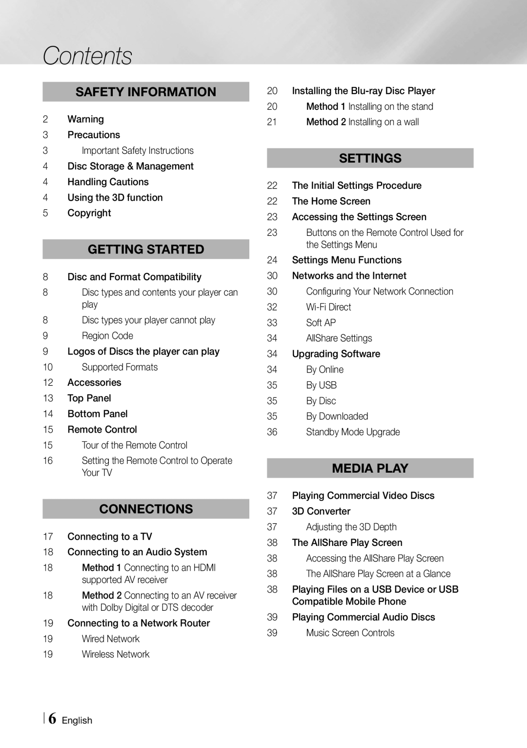 Samsung BD-ES7000/EN, BD-ES7000/XE manual Contents 