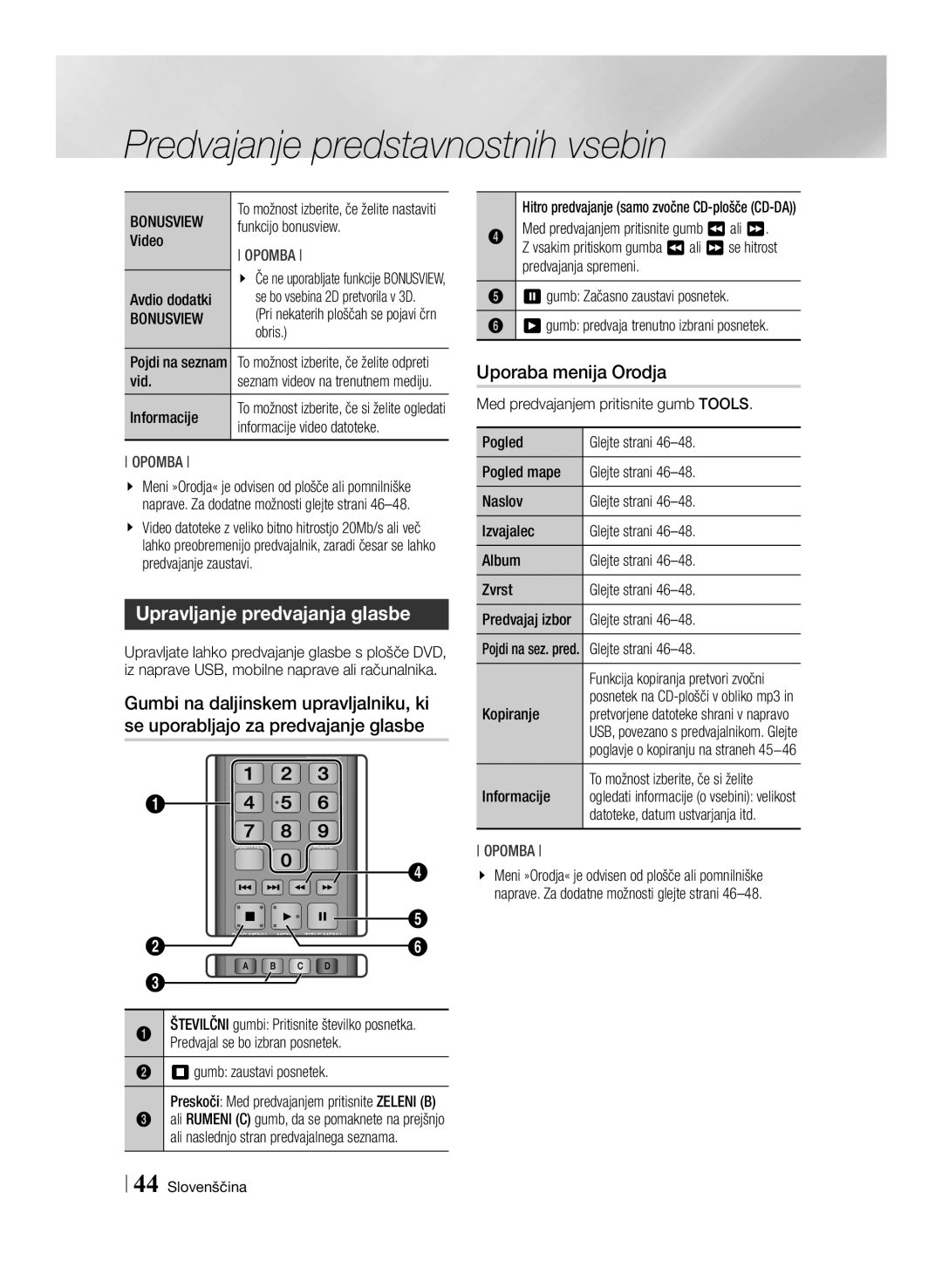 Samsung BD-ES7000/EN, BD-ES7000/XE manual Upravljanje predvajanja glasbe 