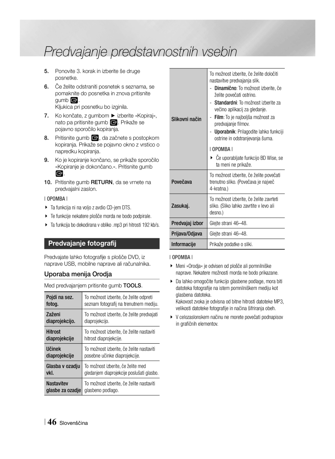 Samsung BD-ES7000/EN, BD-ES7000/XE manual Predvajanje fotografij 