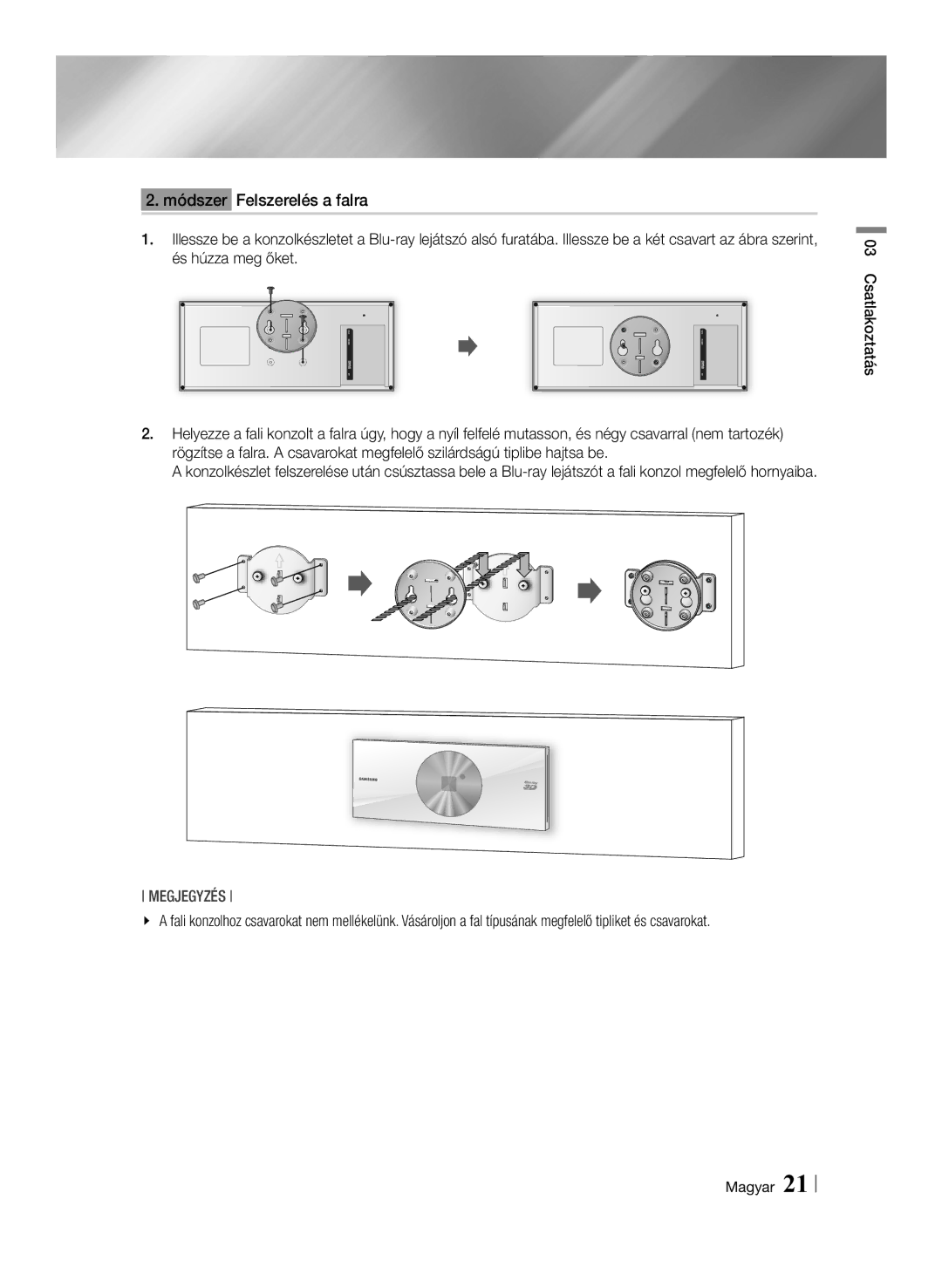 Samsung BD-ES7000/XE, BD-ES7000/EN manual Megjegyzés 