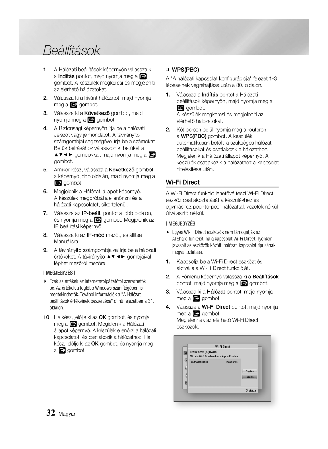 Samsung BD-ES7000/EN, BD-ES7000/XE manual Wi-Fi Direct, ĞĞ Wpspbc 