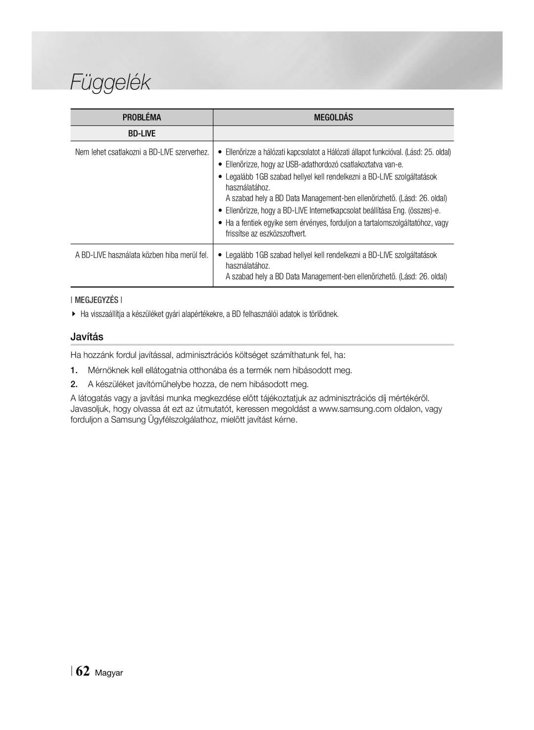 Samsung BD-ES7000/EN, BD-ES7000/XE manual Javítás, Használatához, Frissítse az eszközszoftvert 