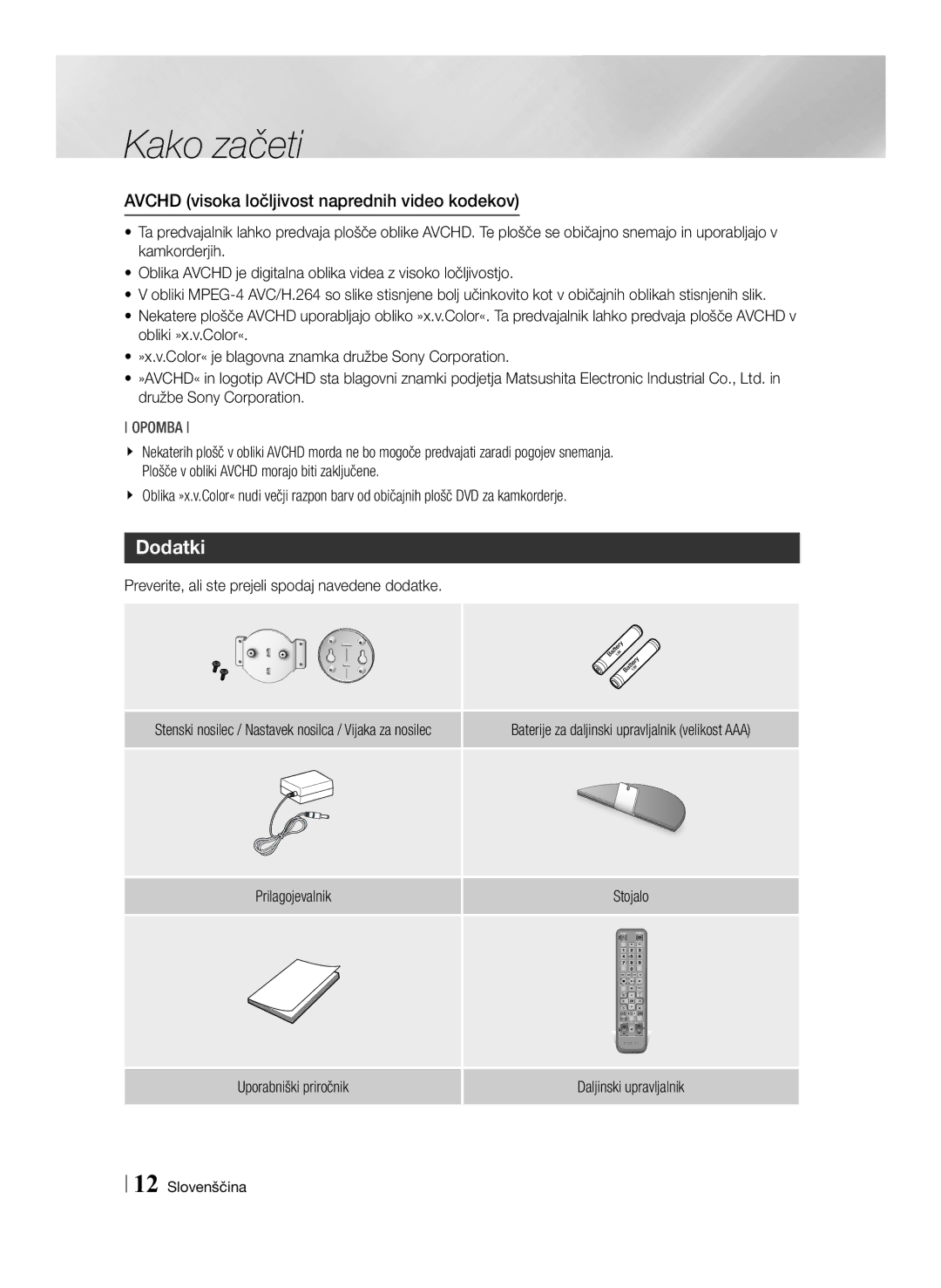 Samsung BD-ES7000/EN, BD-ES7000/XE manual Dodatki, Avchd visoka ločljivost naprednih video kodekov 