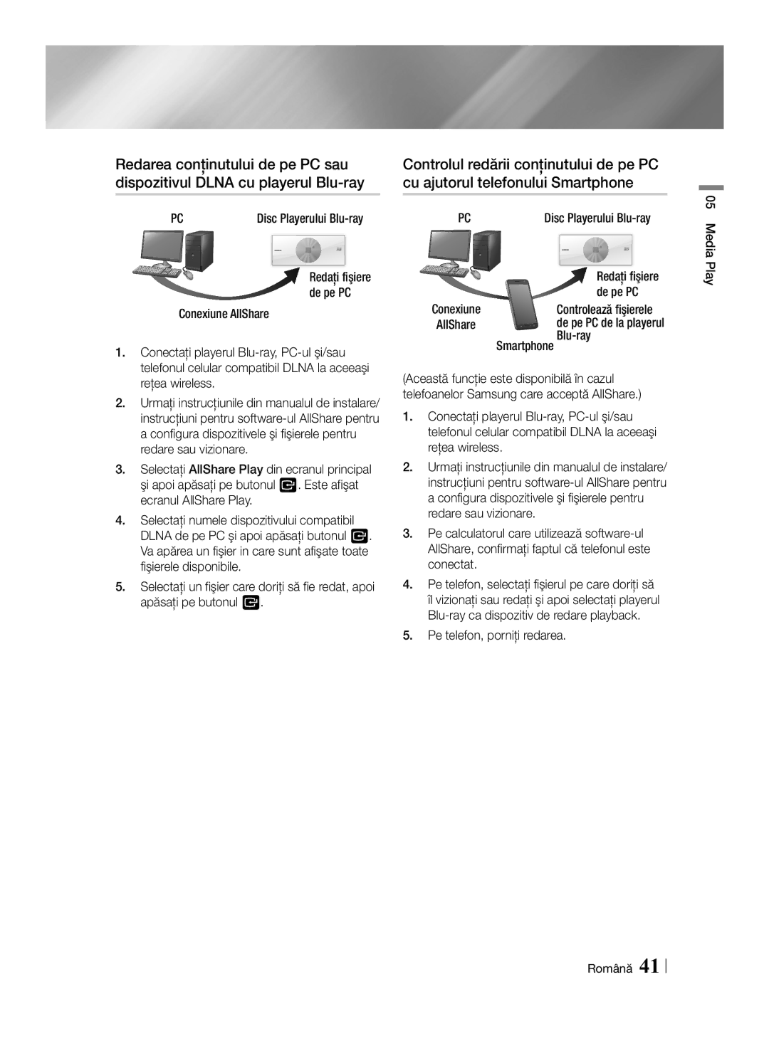 Samsung BD-ES7000/EN manual De pe PC, Smartphone Blu-ray, Pe telefon, porniţi redarea 