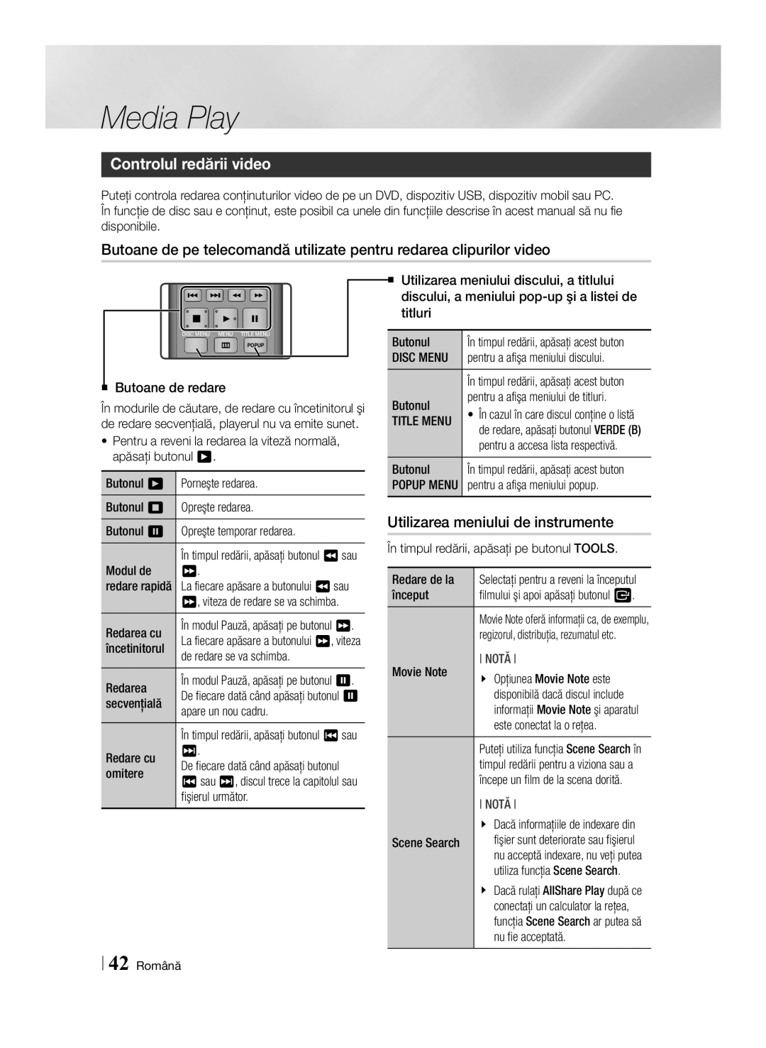 Samsung BD-ES7000/EN manual Controlul redării video, Utilizarea meniului de instrumente 