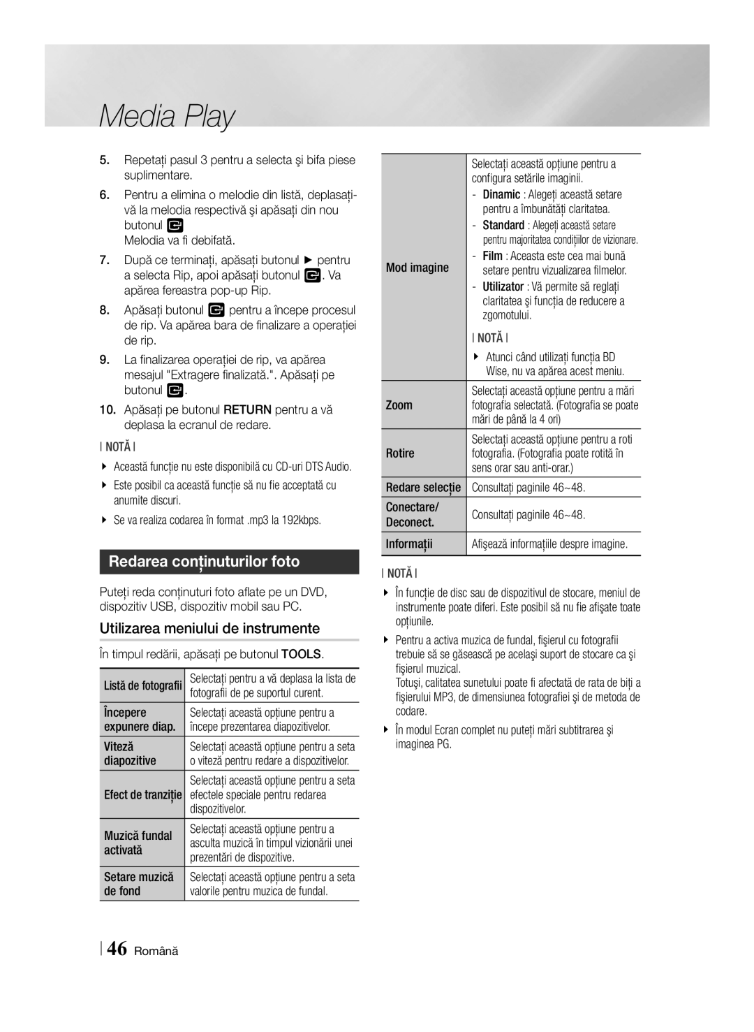 Samsung BD-ES7000/EN manual Redarea conţinuturilor foto 