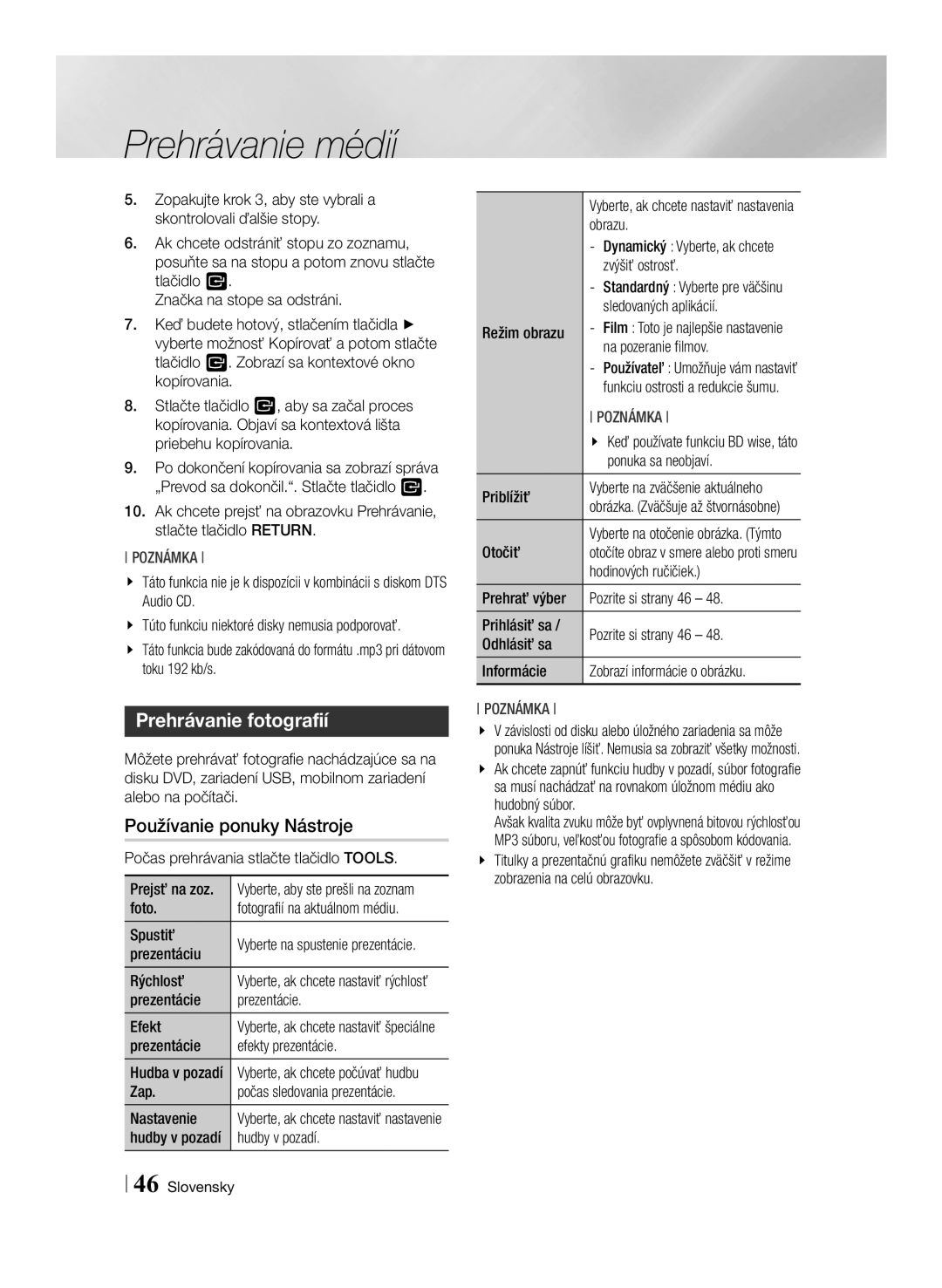 Samsung BD-ES7000/EN manual Prehrávanie fotografií 