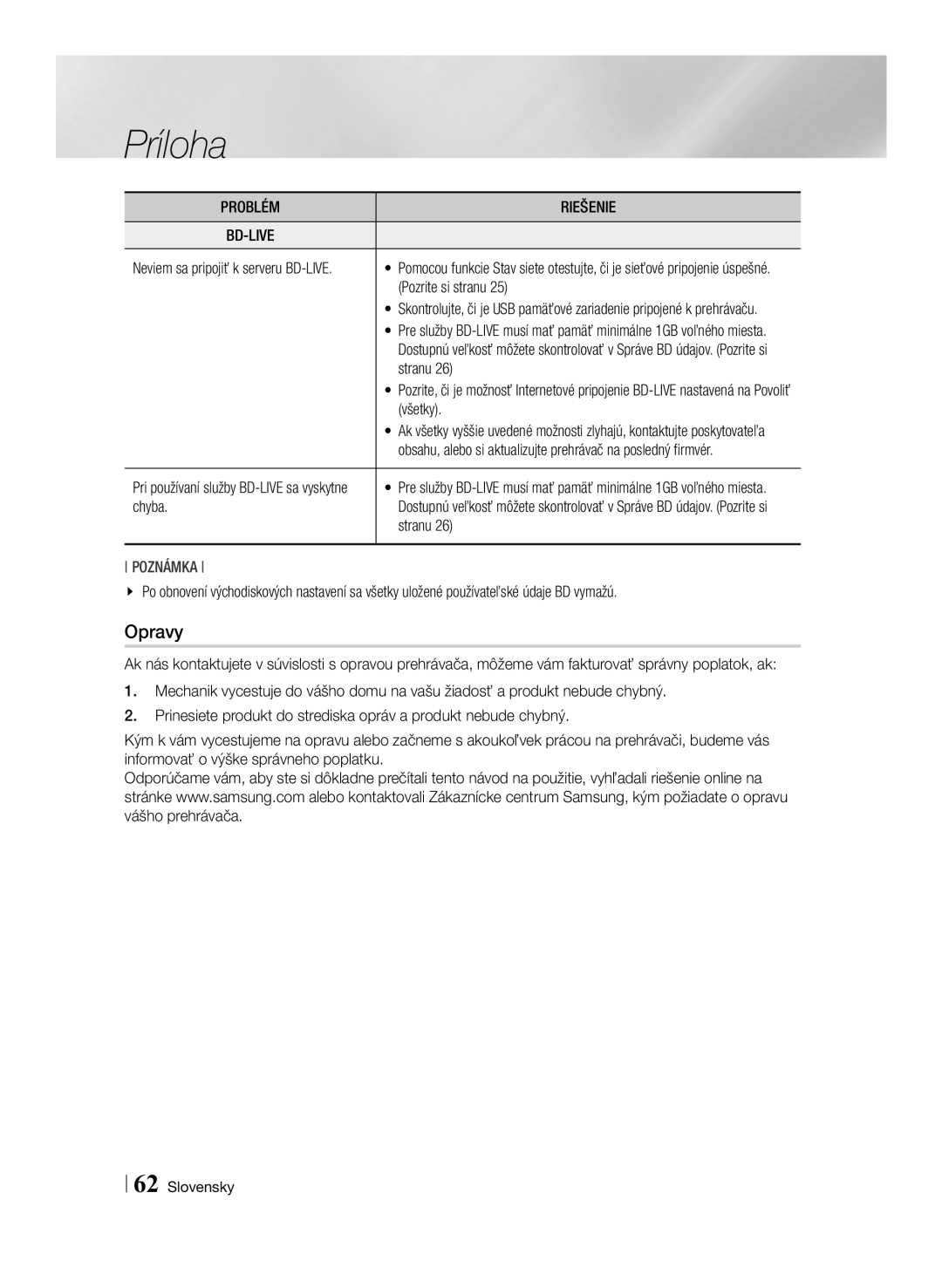 Samsung BD-ES7000/EN manual Pozrite si stranu, Stranu, Všetky, Chyba 