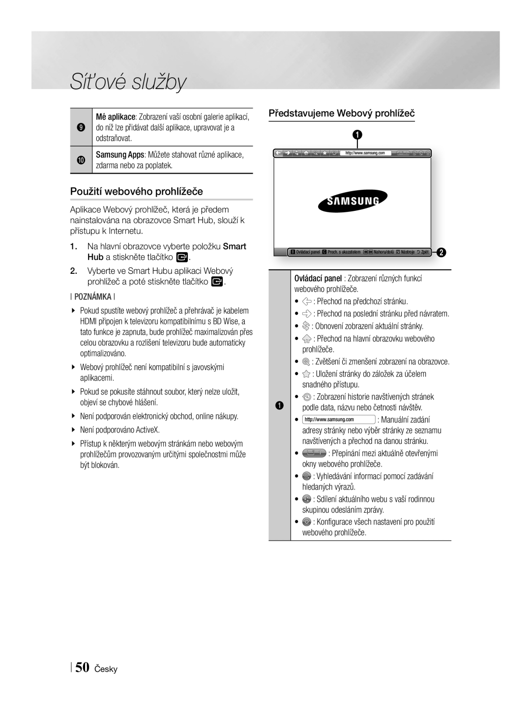 Samsung BD-ES7000/EN manual Použití webového prohlížeče, Představujeme Webový prohlížeč 