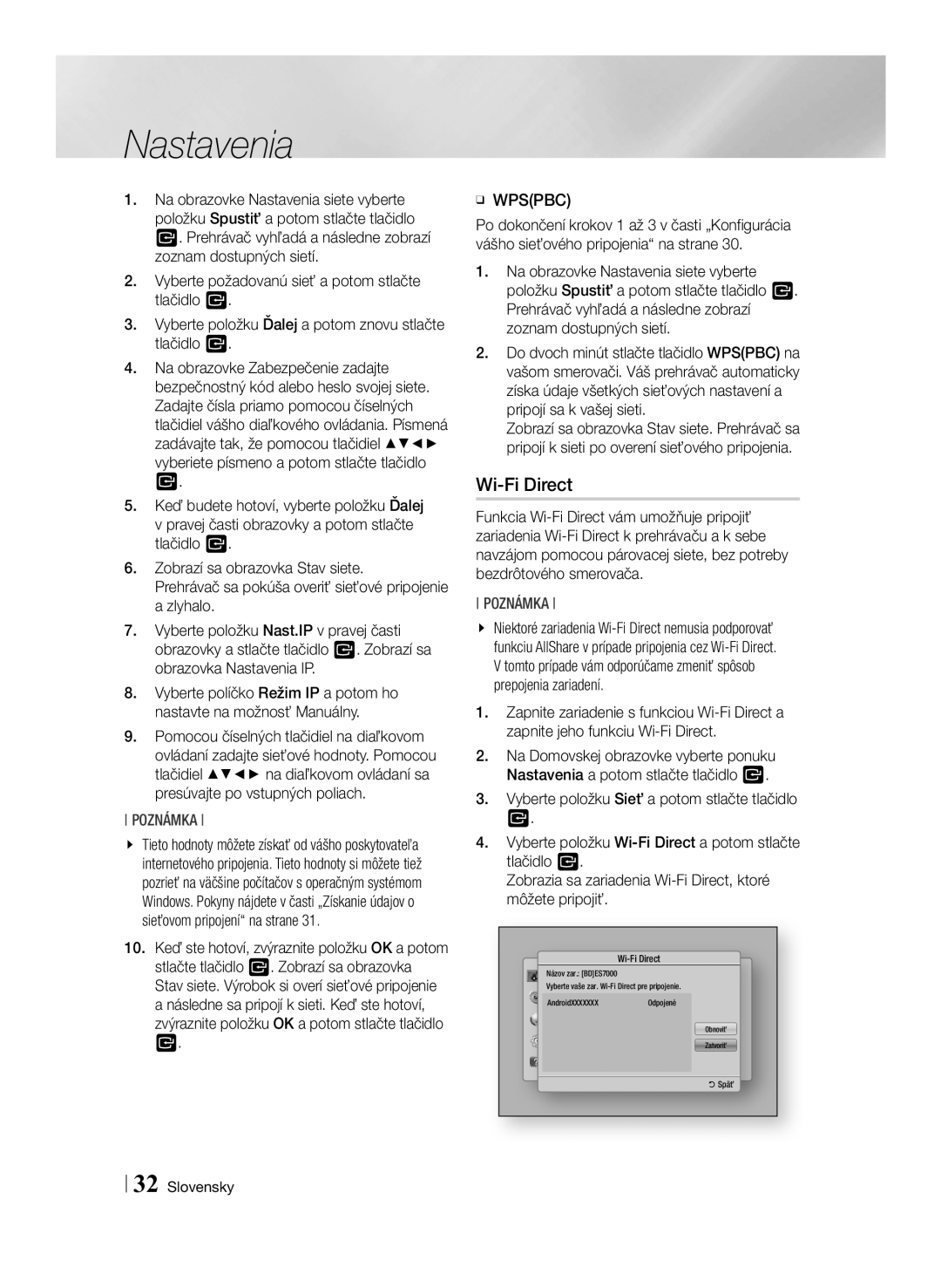 Samsung BD-ES7000/EN manual ĞĞ Wpspbc, Prehrávač sa pokúša overiť sieťové pripojenie 