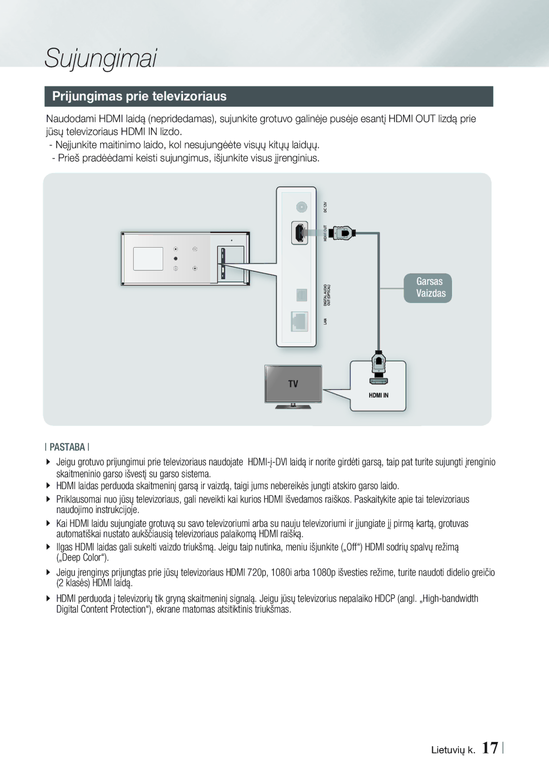 Samsung BD-ES7000/EN manual Sujungimai, Prijungimas prie televizoriaus 