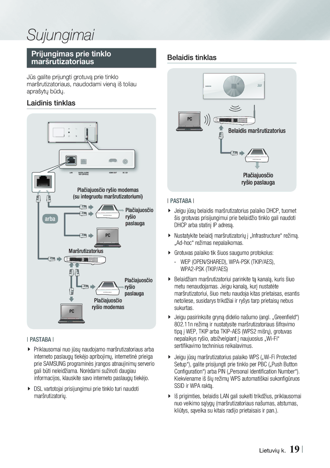 Samsung BD-ES7000/EN manual Prijungimas prie tinklo, Maršrutizatoriaus, Laidinis tinklas 