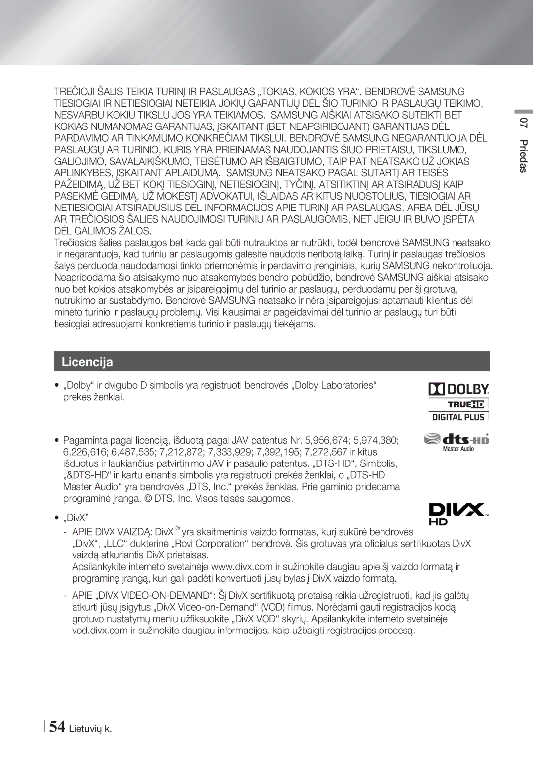 Samsung BD-ES7000/EN manual Licencija 