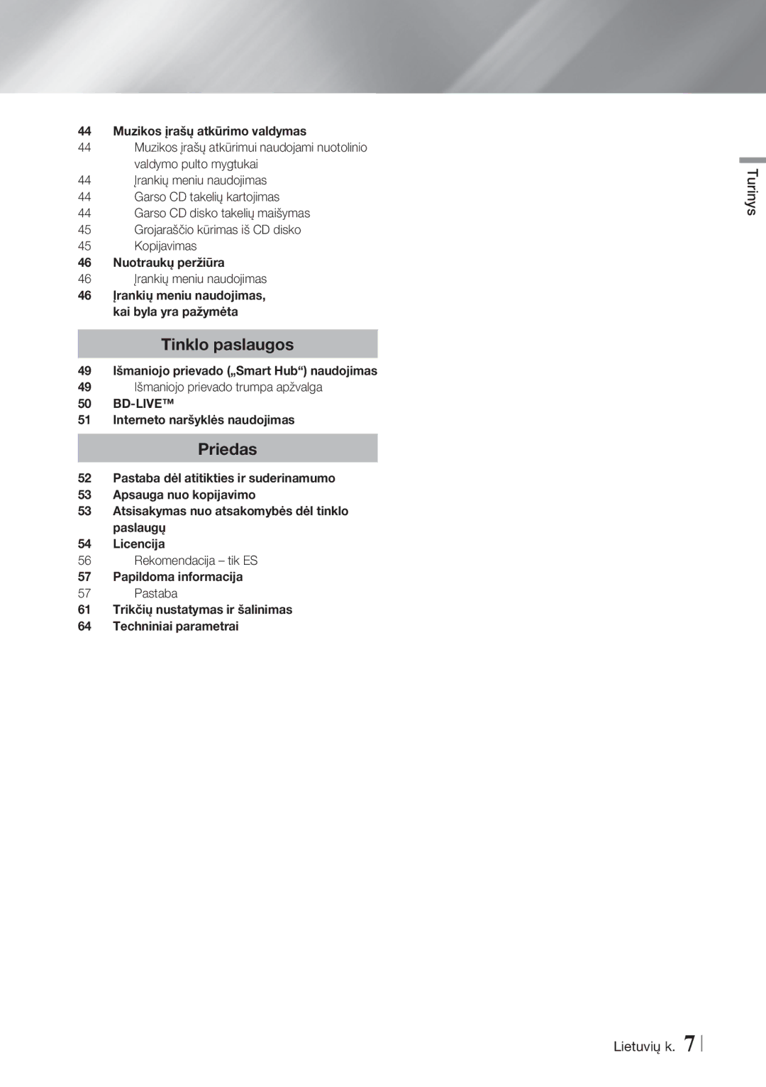 Samsung BD-ES7000/EN manual Tinklo paslaugos 