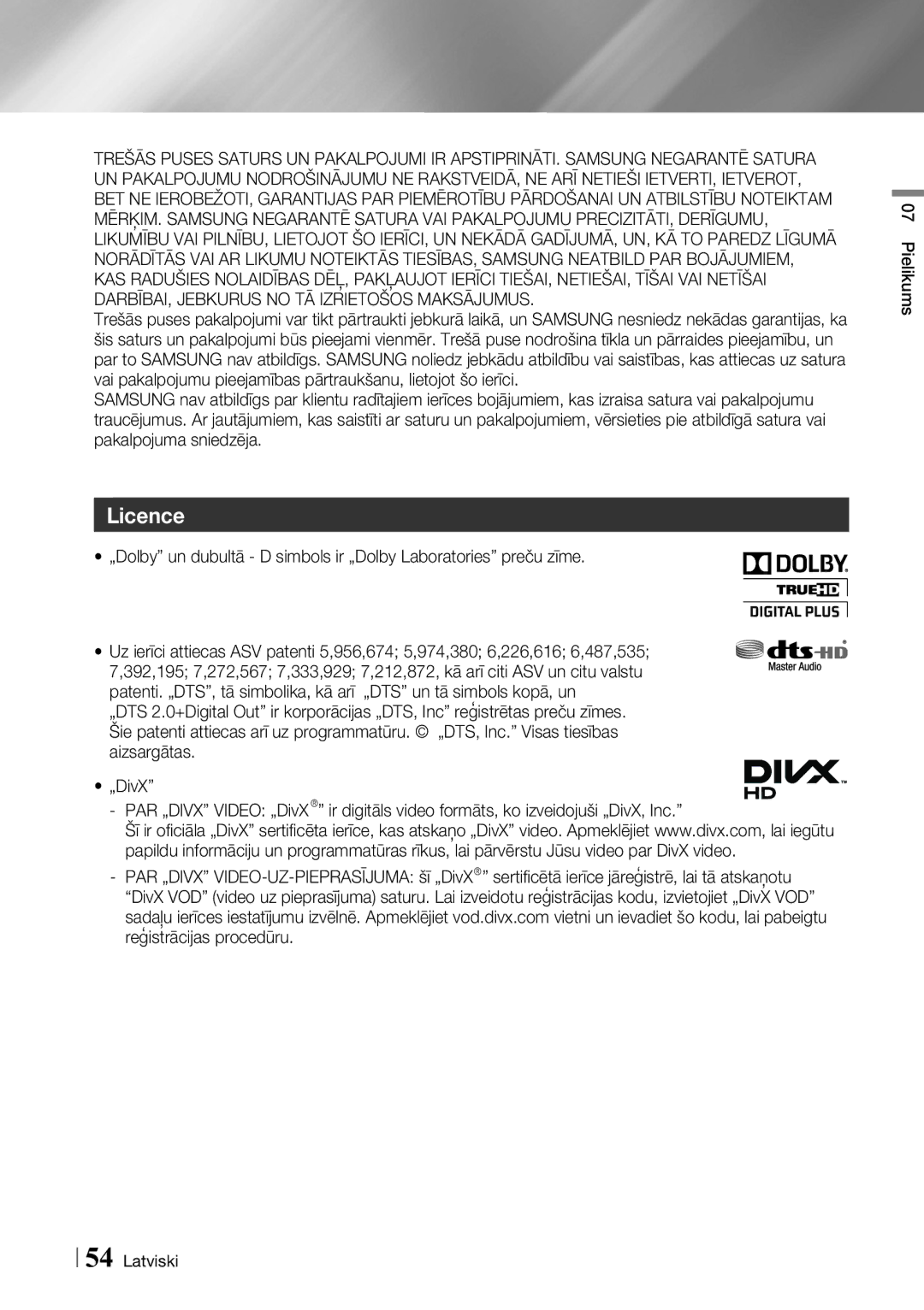 Samsung BD-ES7000/EN manual Licence 