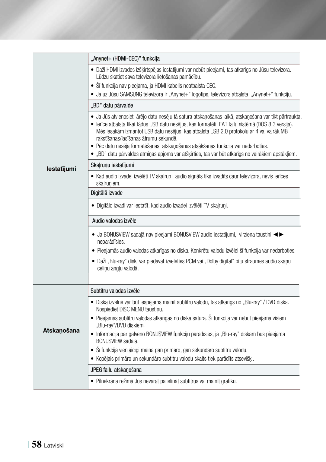 Samsung BD-ES7000/EN manual „Anynet+ HDMI-CEC funkcija, Šī funkcija nav pieejama, ja Hdmi kabelis neatbalsta CEC 