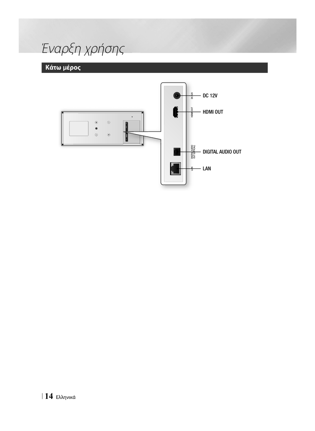 Samsung BD-ES7000/EN manual Κάτω μέρος, Hdmi OUT, Lan, 14 Ελληνικά 