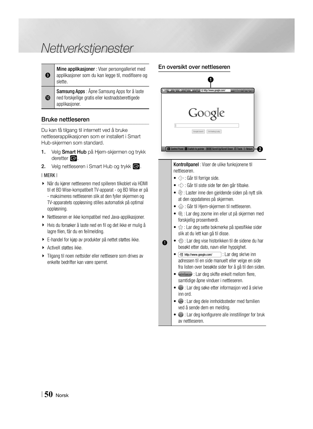 Samsung BD-ES7000/XE manual Bruke nettleseren, En oversikt over nettleseren 