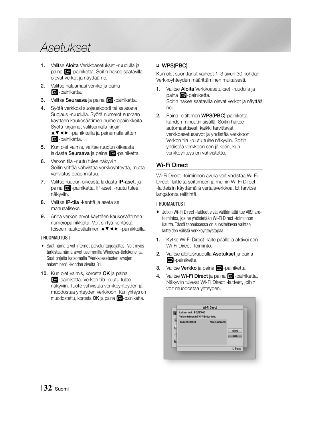 Samsung BD-ES7000/XE manual Laitteen nimi BDES7000 