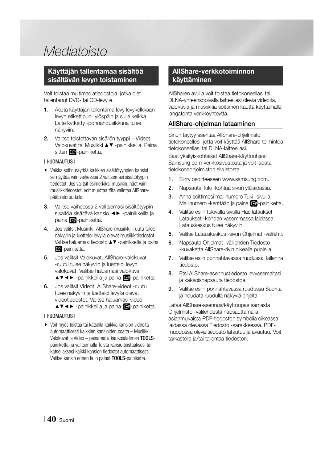 Samsung BD-ES7000/XE manual AllShare-ohjelman lataaminen, Valitse Latauskeskus -sivun Ohjelmat -välilehti 