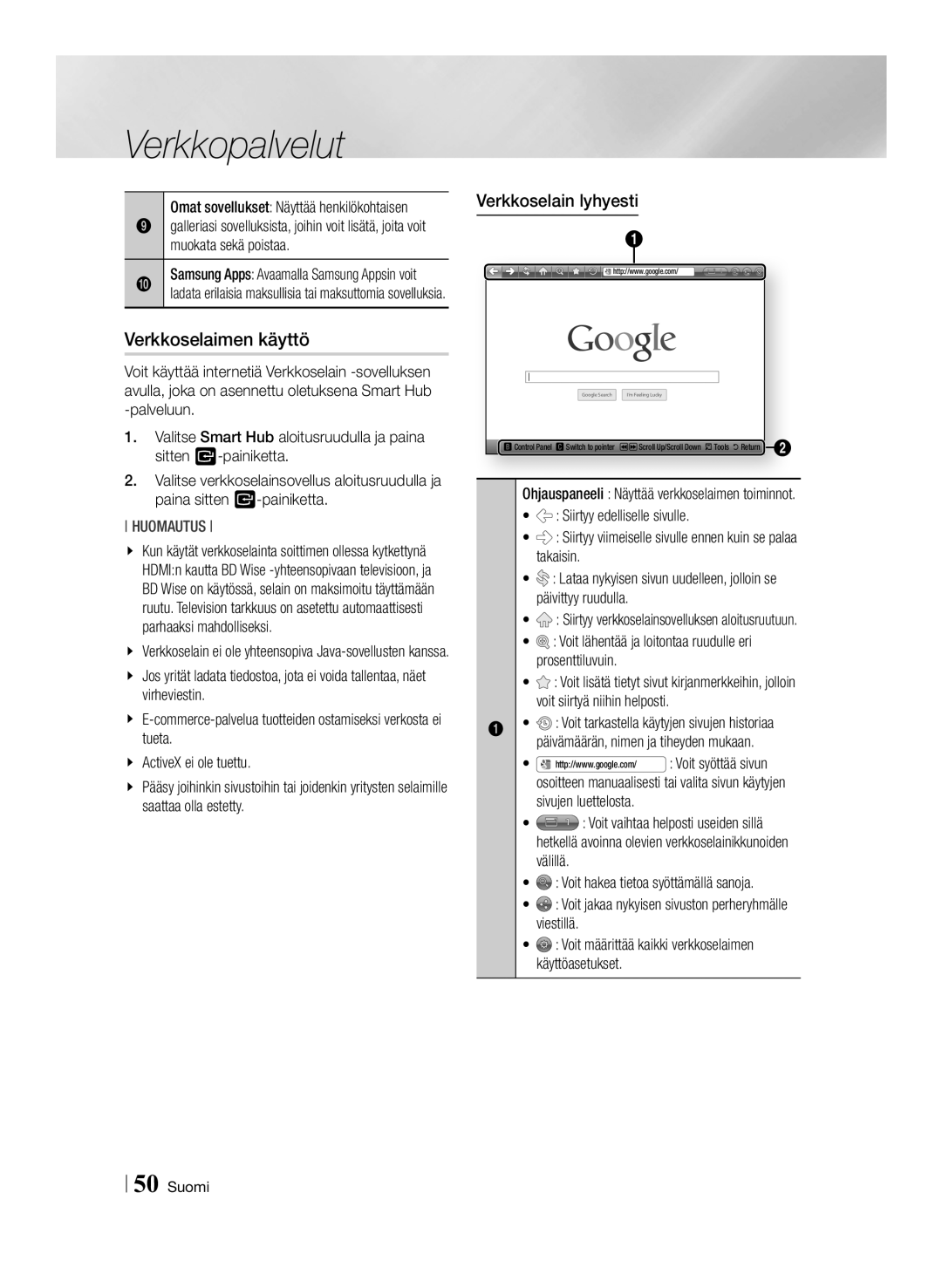 Samsung BD-ES7000/XE manual Verkkoselaimen käyttö, Verkkoselain lyhyesti, Muokata sekä poistaa, Sivujen luettelosta 