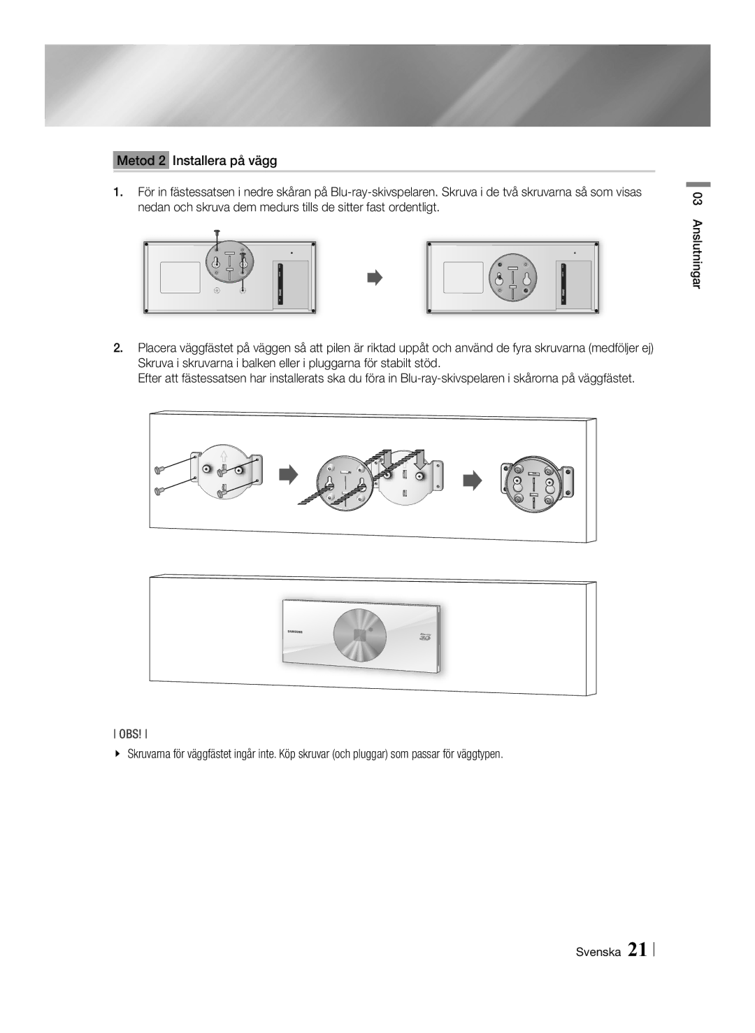 Samsung BD-ES7000/XE manual Obs 