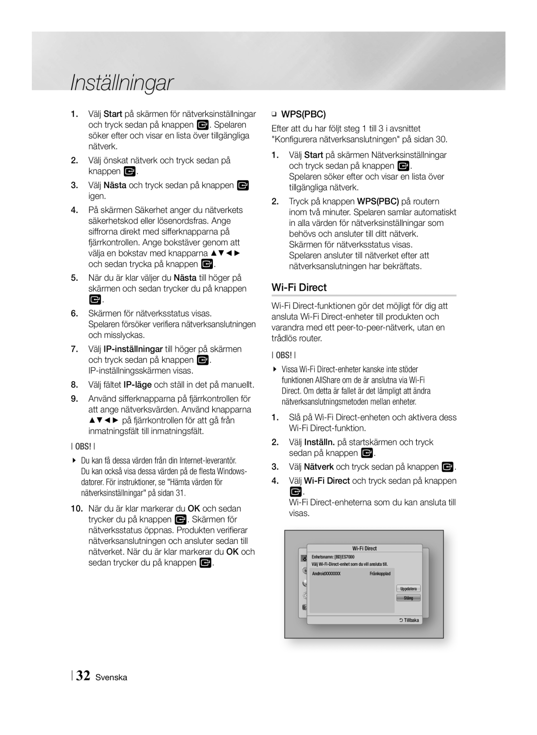 Samsung BD-ES7000/XE manual Wi-Fi Direct, ĞĞ Wpspbc 