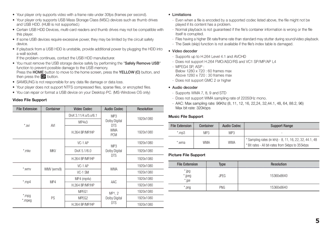 Samsung BD-F5100/XE, BD-F5100/EN manual Mkv, Jpeg 