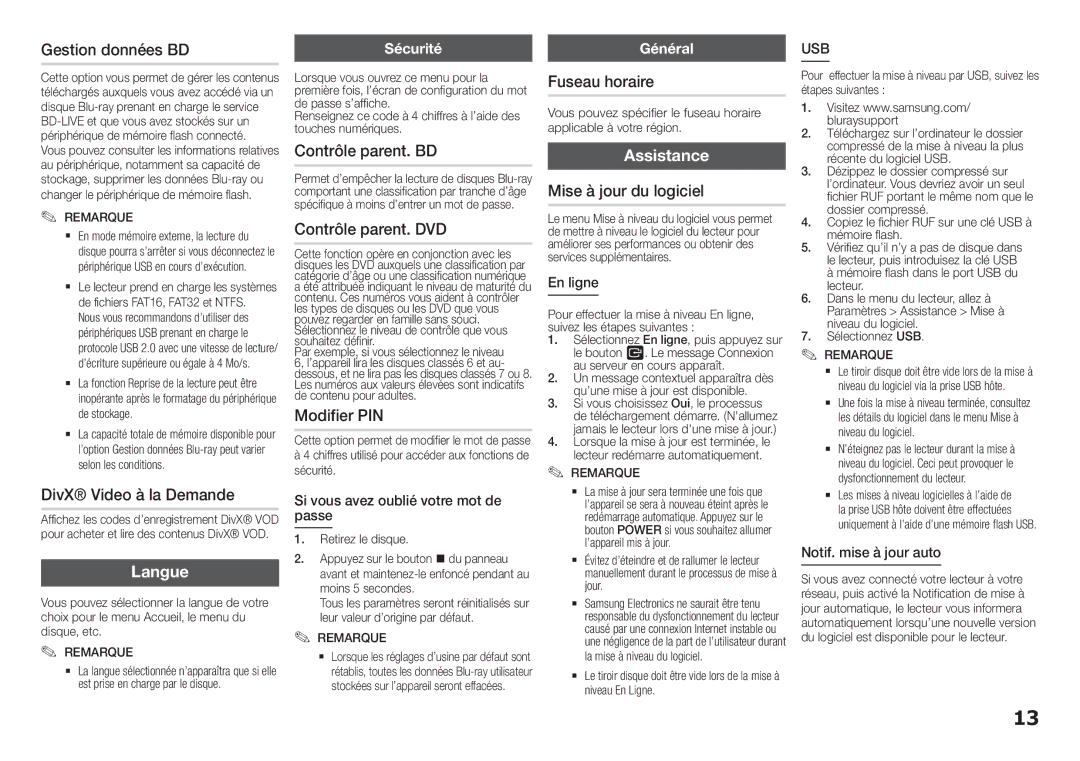 Samsung BD-F5100/ZF, BD-F5100/EN manual Langue, Assistance 