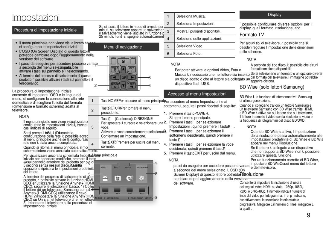 Samsung BD-F5100/EN, BD-F5100/ZF manual BD Wise solo lettori Samsung, Risoluzione, Display, Accesso al menu Impostazioni 