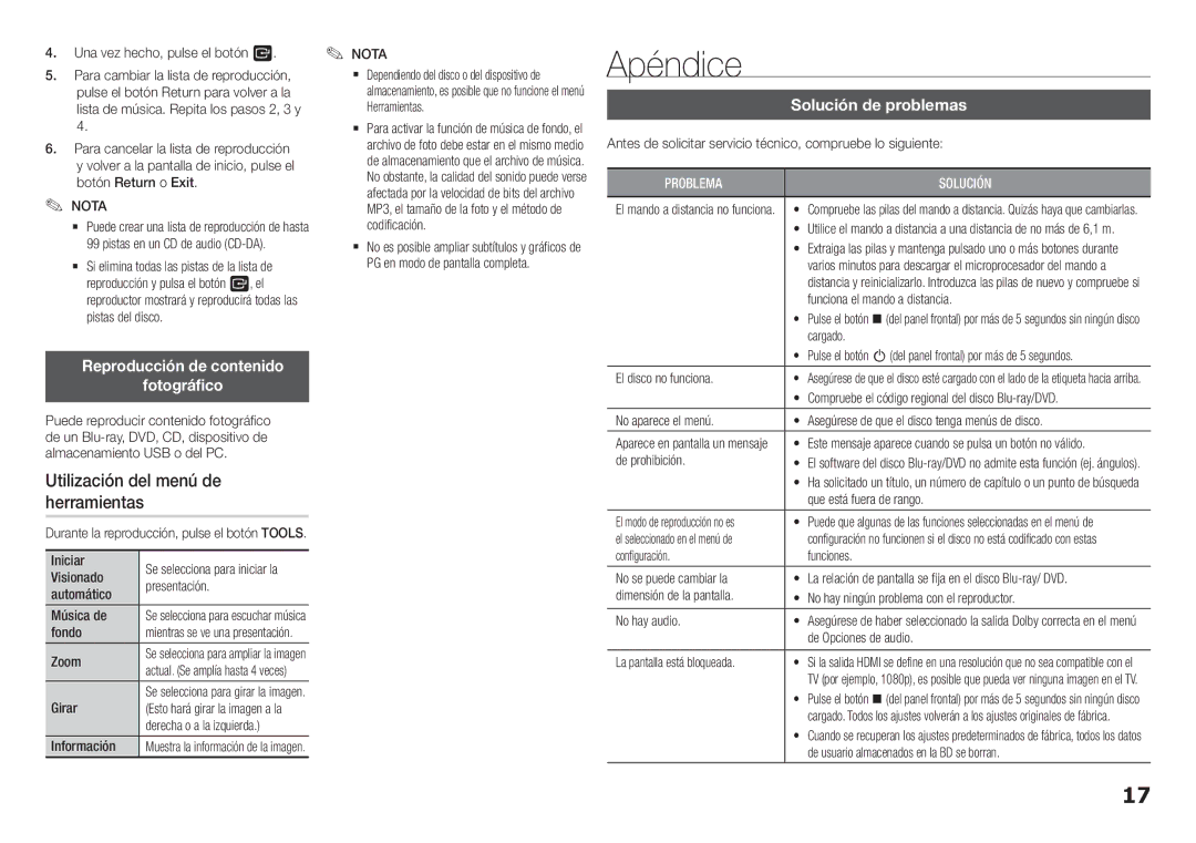 Samsung BD-F5100/ZF, BD-F5100/EN Apéndice, Utilización del menú de herramientas, Reproducción de contenido Fotográfico 