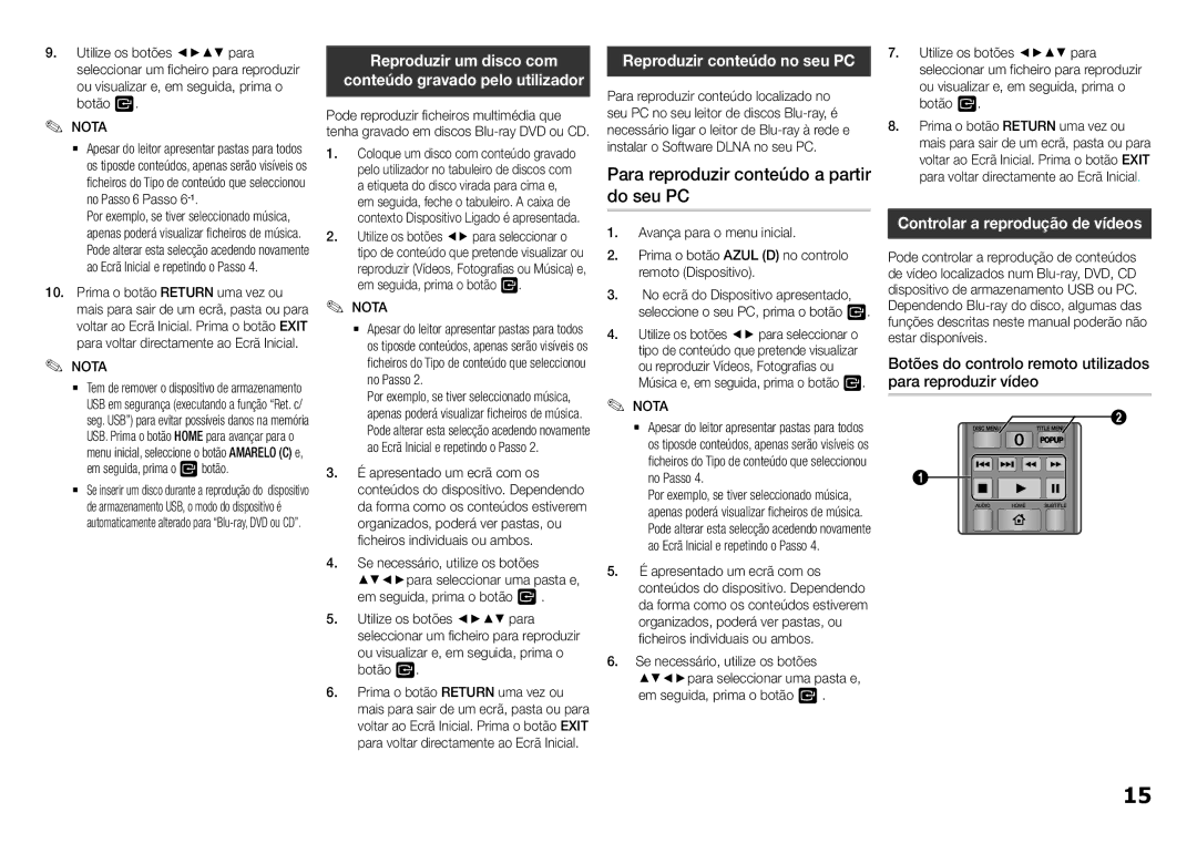 Samsung BD-F5100/EN Para reproduzir conteúdo a partir do seu PC, Reproduzir um disco com, Reproduzir conteúdo no seu PC 