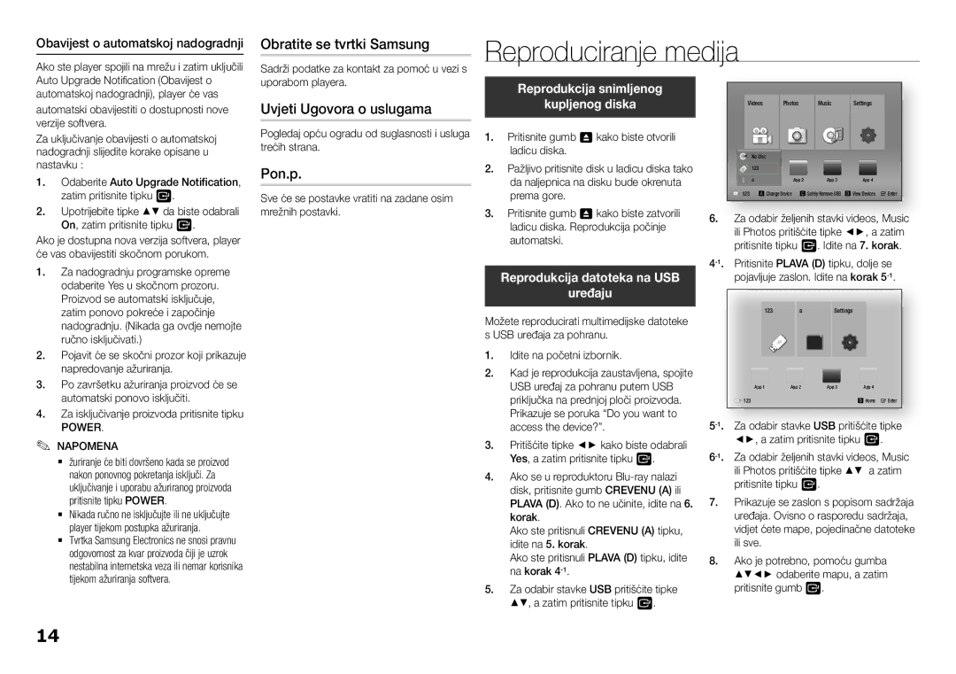 Samsung BD-F5100/EN manual Reproduciranje medija, Obratite se tvrtki Samsung, Uvjeti Ugovora o uslugama, Pon.p 