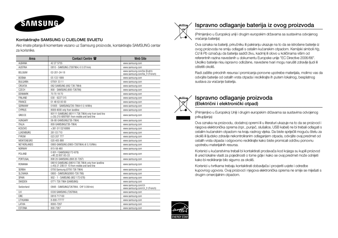 Samsung BD-F5100/EN manual Ispravno odlaganje proizvoda Električni i elektronički otpad 