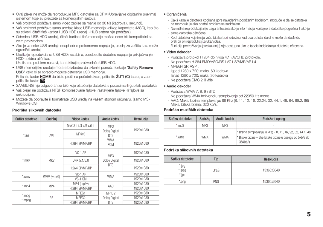 Samsung BD-F5100/EN manual Wma, Mkv, Png 