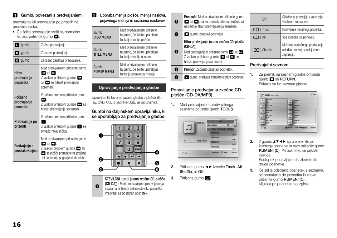 Samsung BD-F5100/EN manual Predvajalni seznam, Upravljanje predvajanja glasbe 