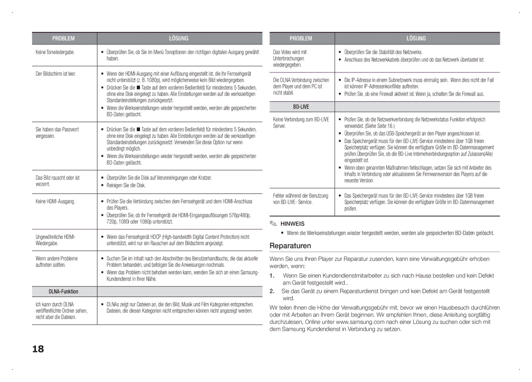 Samsung BD-F5100/ZF, BD-F5100/TK, BD-F5100/XN, BD-F5100/EN, BD-F5100/XE manual Reparaturen, Bd-Live 