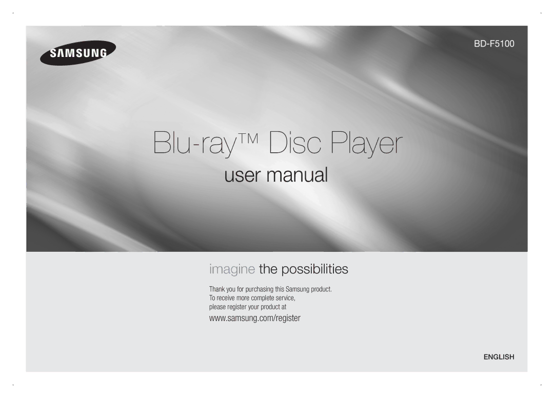 Samsung BD-F5100/XE, BD-F5100/TK, BD-F5100/XN, BD-F5100/EN, BD-F5100/ZF manual Imagine the possibilities 