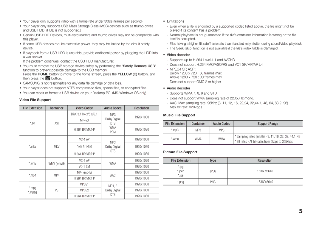 Samsung BD-F5100/TK, BD-F5100/XN, BD-F5100/EN, BD-F5100/ZF, BD-F5100/XE manual Mkv, Jpeg 