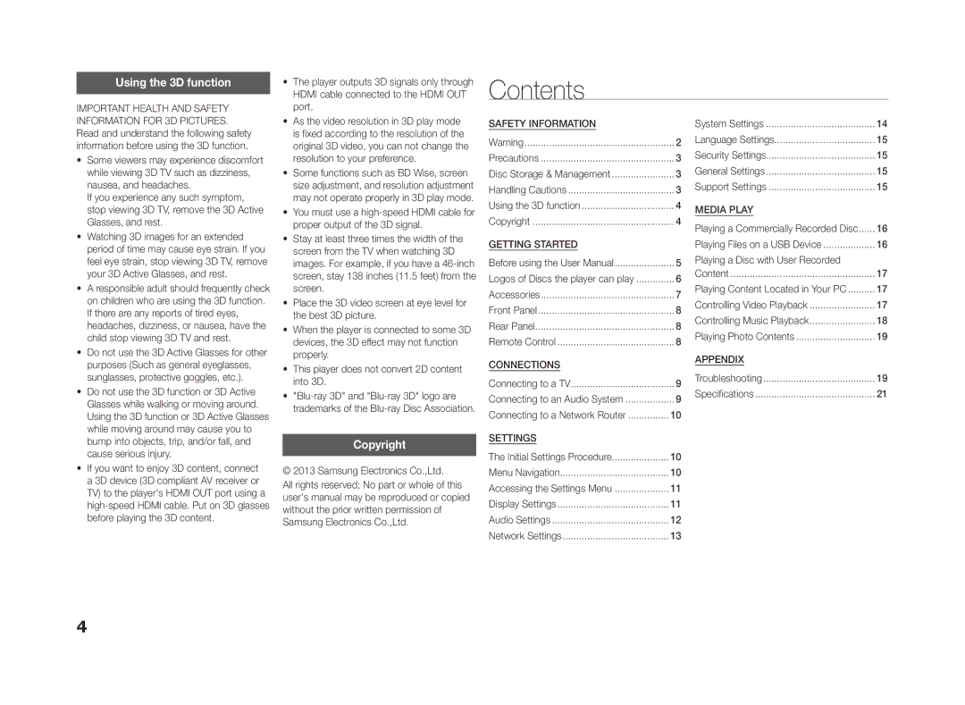 Samsung BD-f5500e user manual Contents 