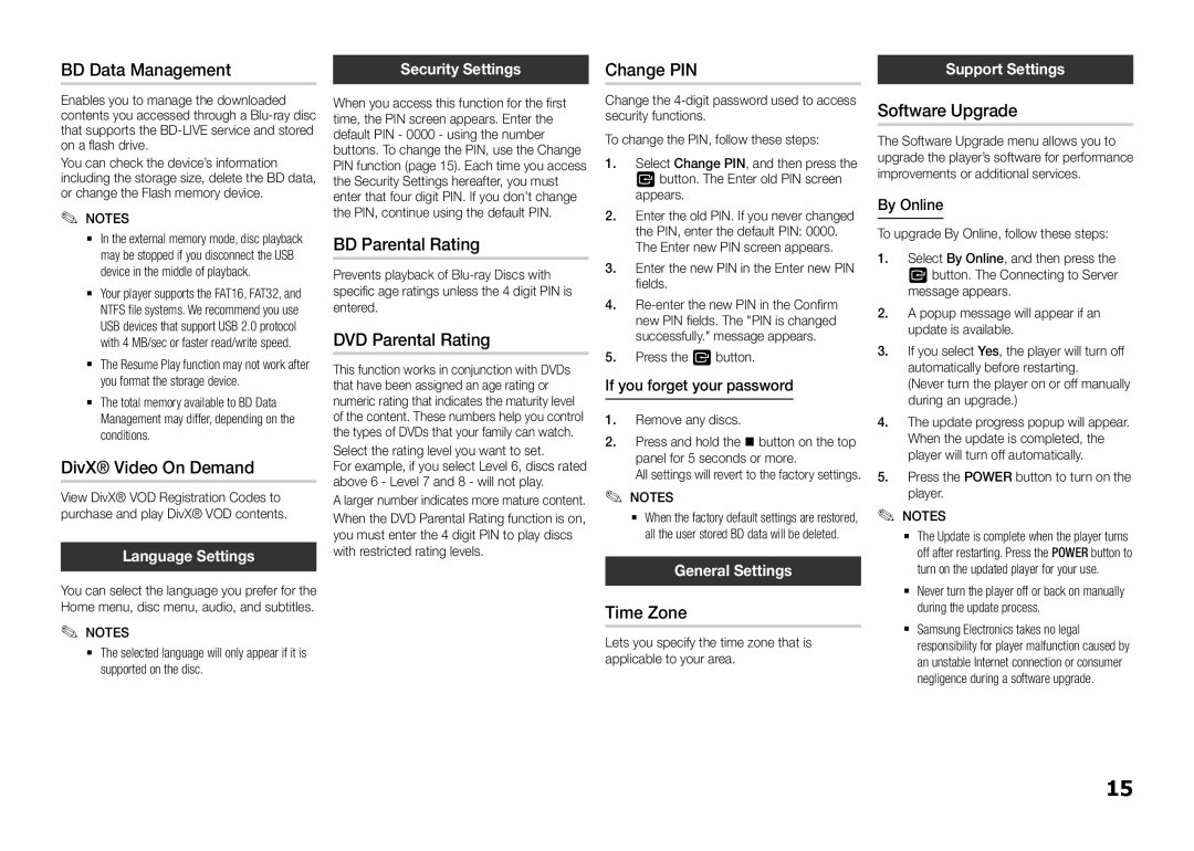 Samsung BD-F5500/XE manual BD Data Management, DivX Video On Demand, BD Parental Rating, DVD Parental Rating, Change PIN 