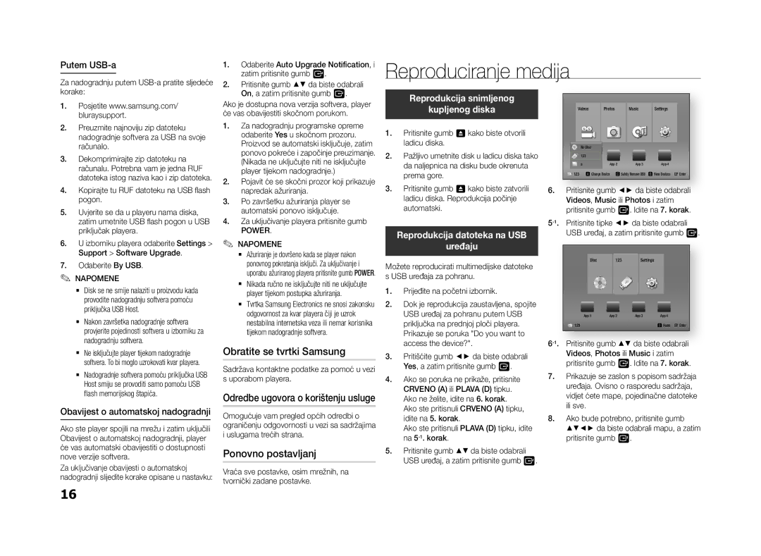 Samsung BD-F5500E/EN, BD-F5500/EN manual Reproduciranje medija, Obratite se tvrtki Samsung, Ponovno postavljanj 