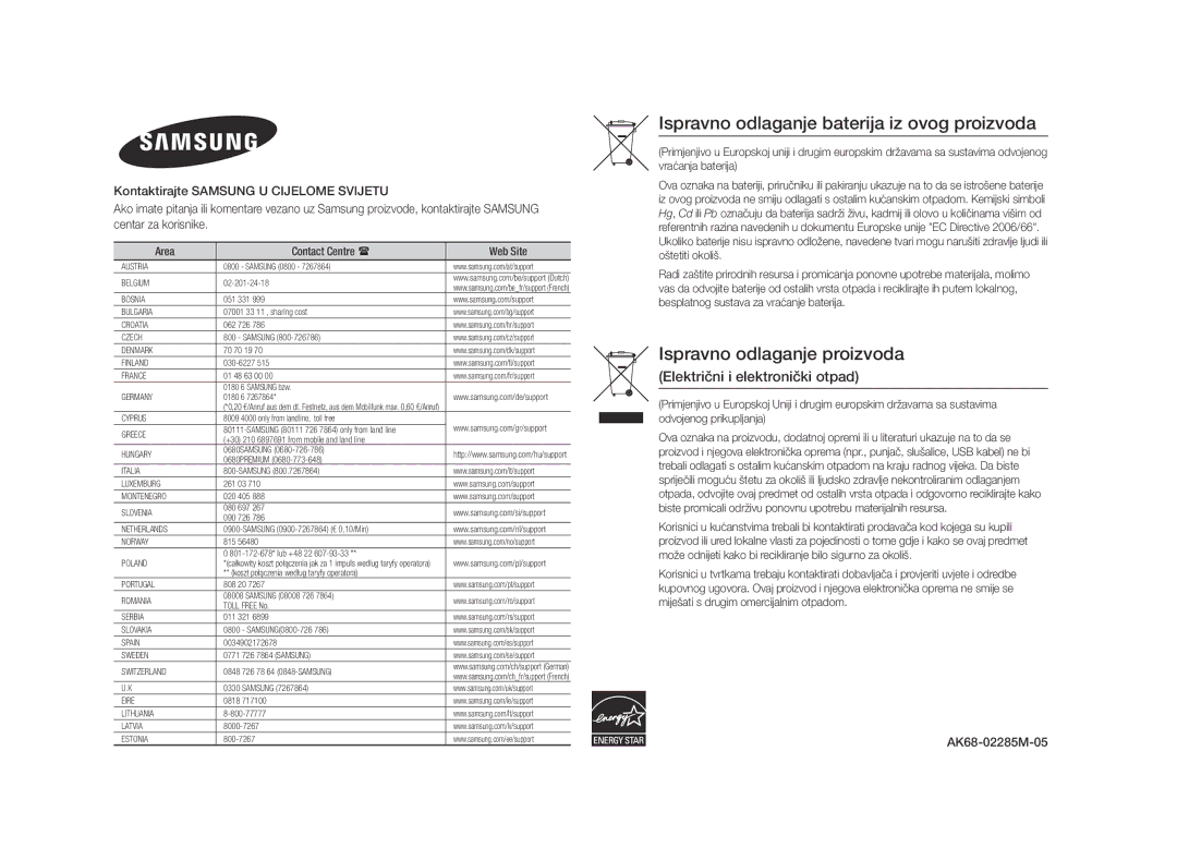 Samsung BD-F5500E/EN, BD-F5500/EN manual Ispravno odlaganje proizvoda Električni i elektronički otpad 