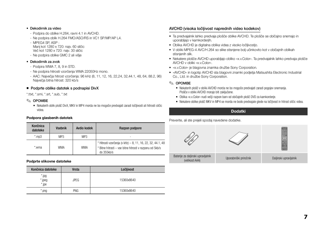 Samsung BD-F5500/EN Avchd visoka ločljivost naprednih video kodekov, Dodatki, „„ Podprte oblike datotek s podnapisi DivX 