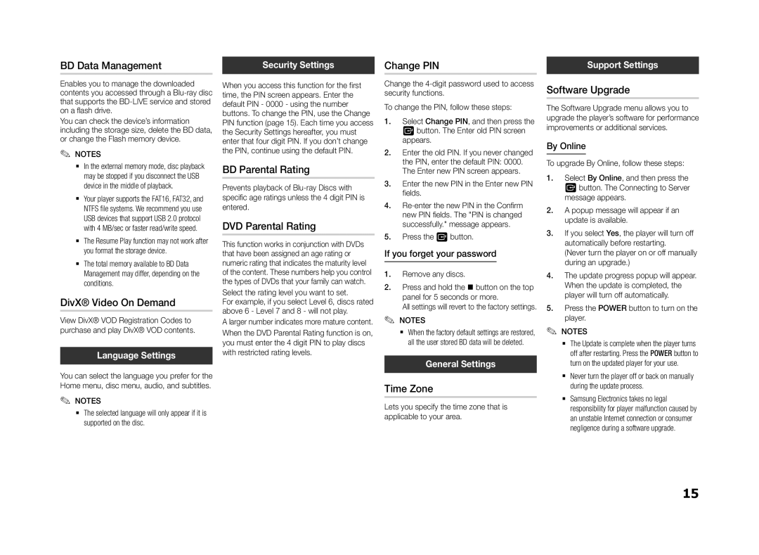 Samsung BD-F5500/XE manual BD Data Management, DivX Video On Demand, BD Parental Rating, DVD Parental Rating, Change PIN 