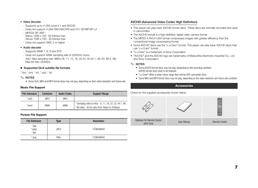 Samsung BD-F5500/XE Avchd Advanced Video Codec High Definition, Accessories, Music File Support, Picture File Support 