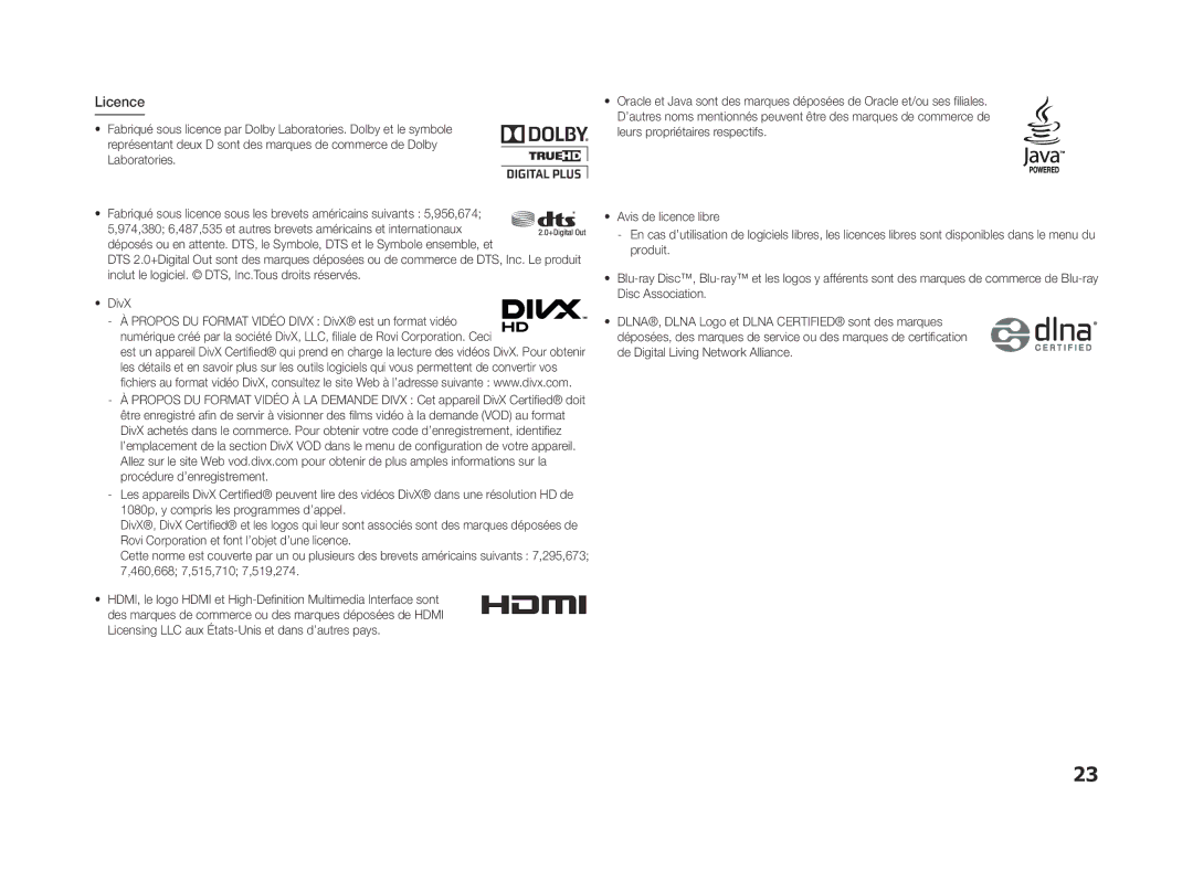 Samsung BD-F5500/ZF, BD-F5500/EN, BD-F5500E/ZF manual Licence 