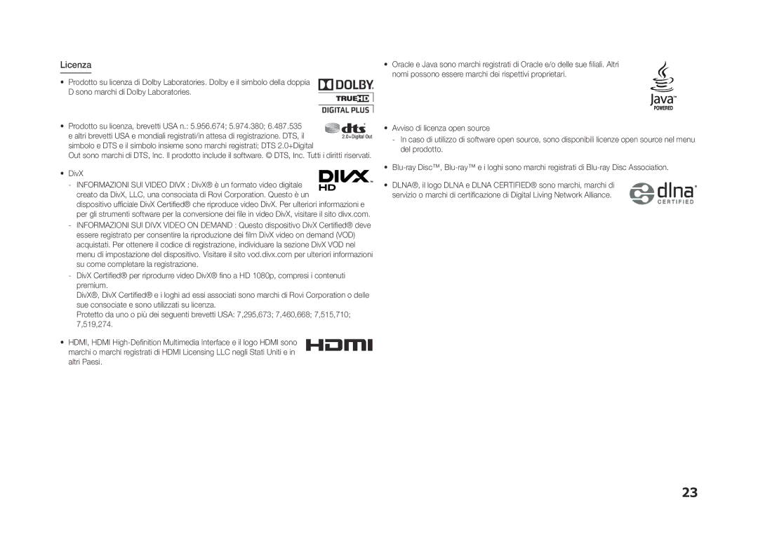 Samsung BD-F5500/EN, BD-F5500E/ZF, BD-F5500/ZF manual Licenza, DivX 