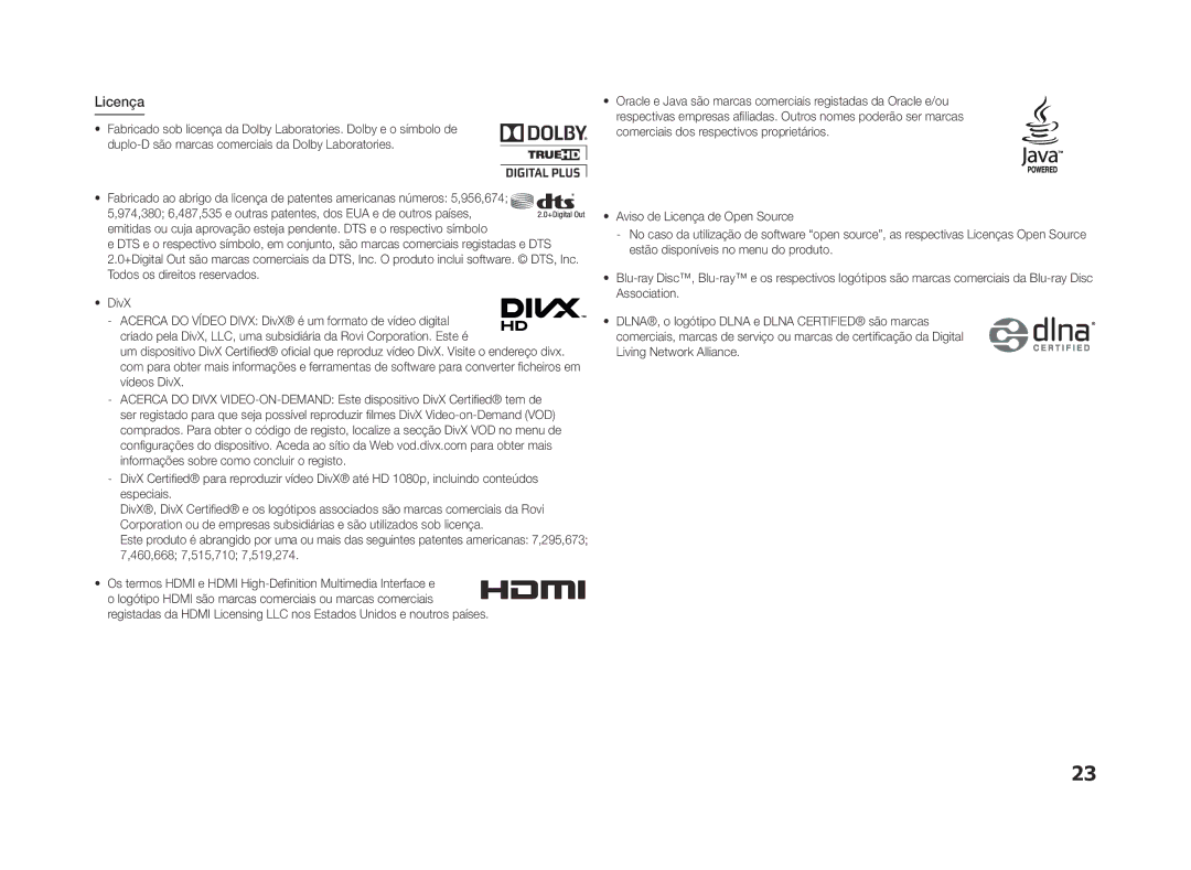 Samsung BD-F5500/ZF, BD-F5500/EN, BD-F5500E/ZF manual Licença 