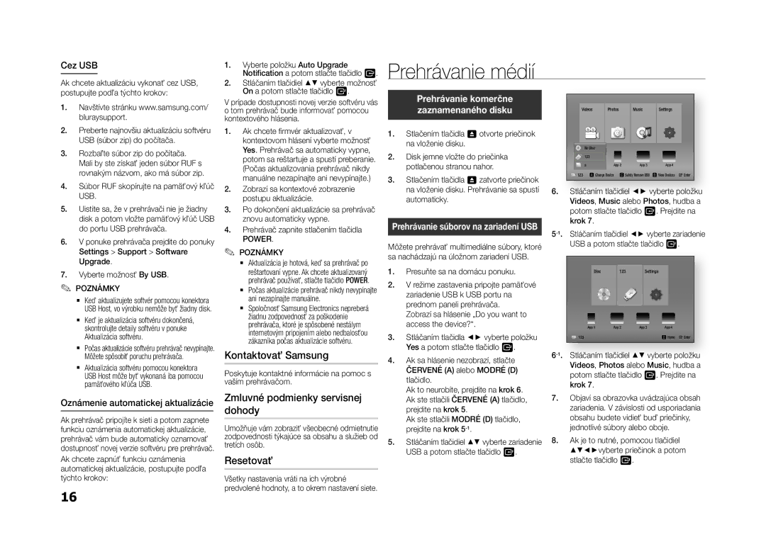 Samsung BD-F5500/EN manual Kontaktovať Samsung, Zmluvné podmienky servisnej, Dohody, Resetovať 